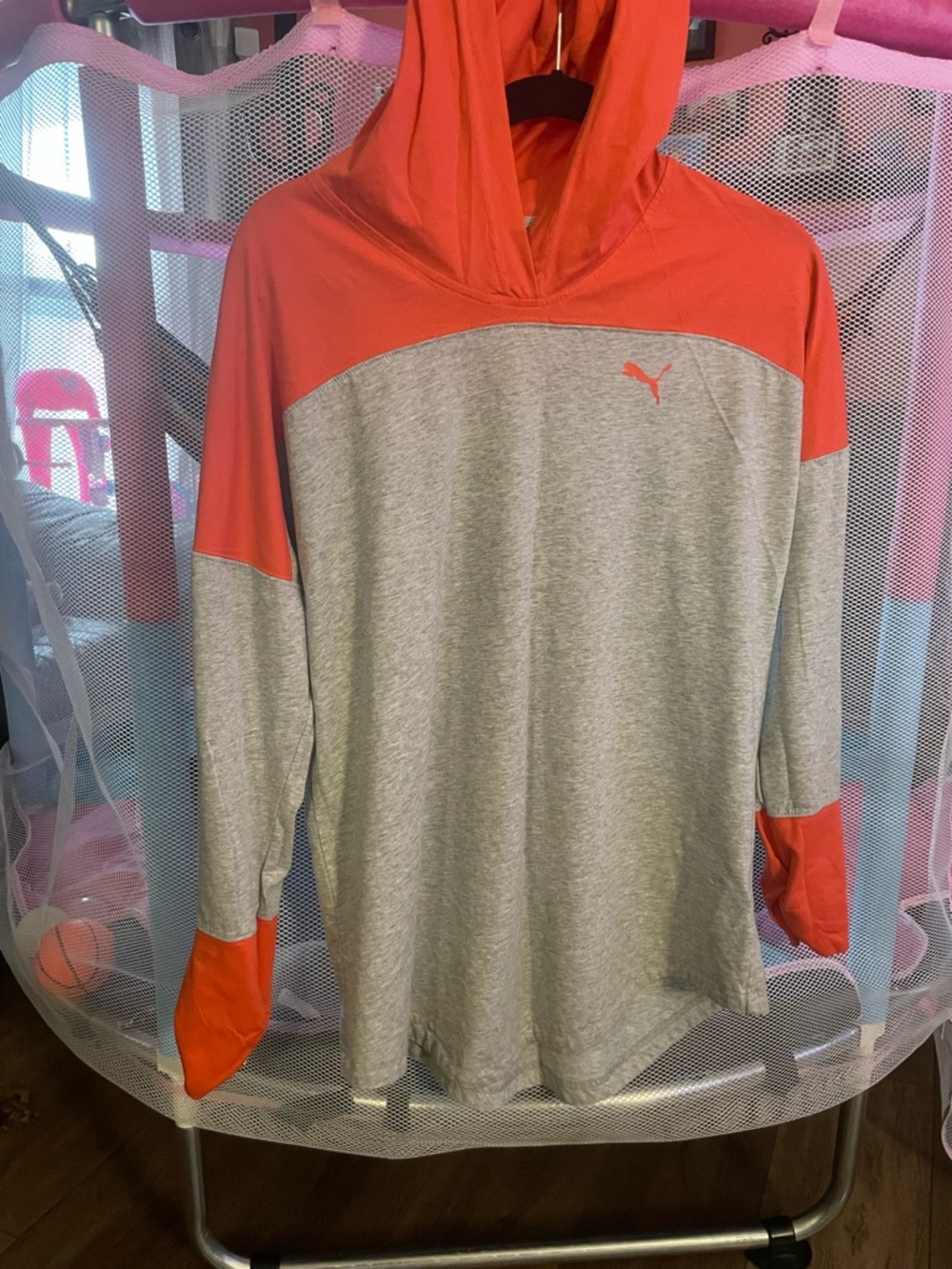 Puma Coral & Heather Gray Hooded Pullover